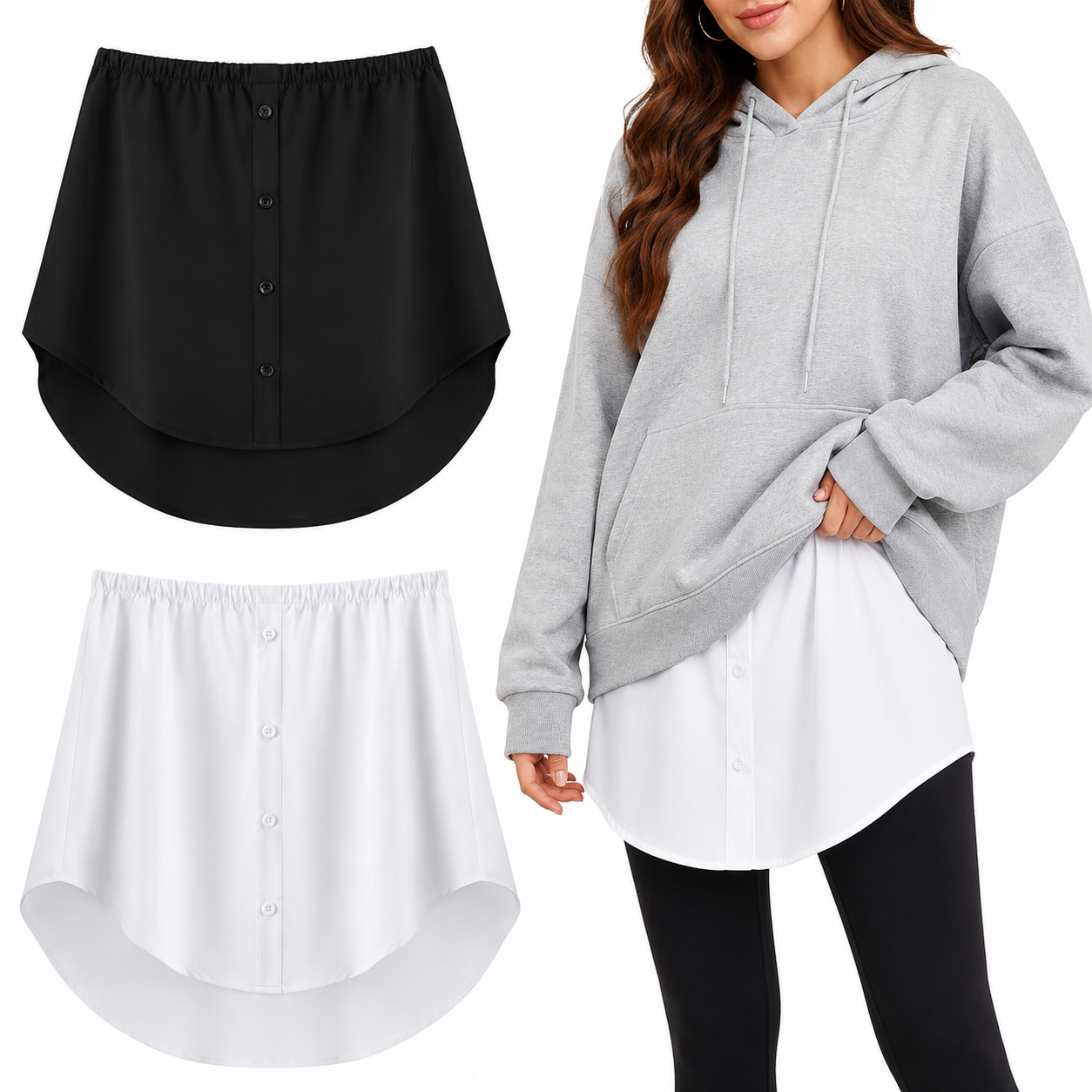 HAYZO Detachable Shirt Extender for Women Pack of 2 | Black & White Layering Accessory