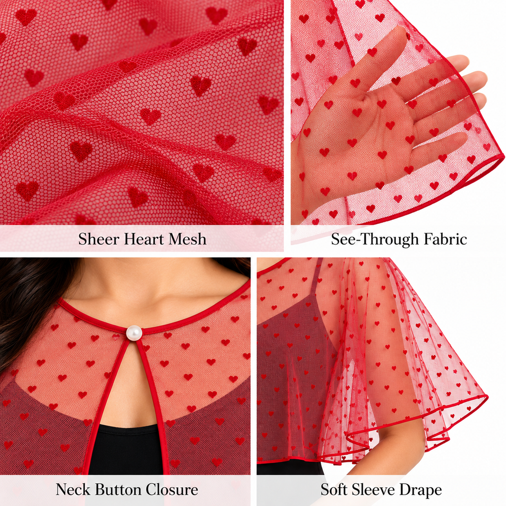 HAYZO Red Sheer Heart Cape Shrug
