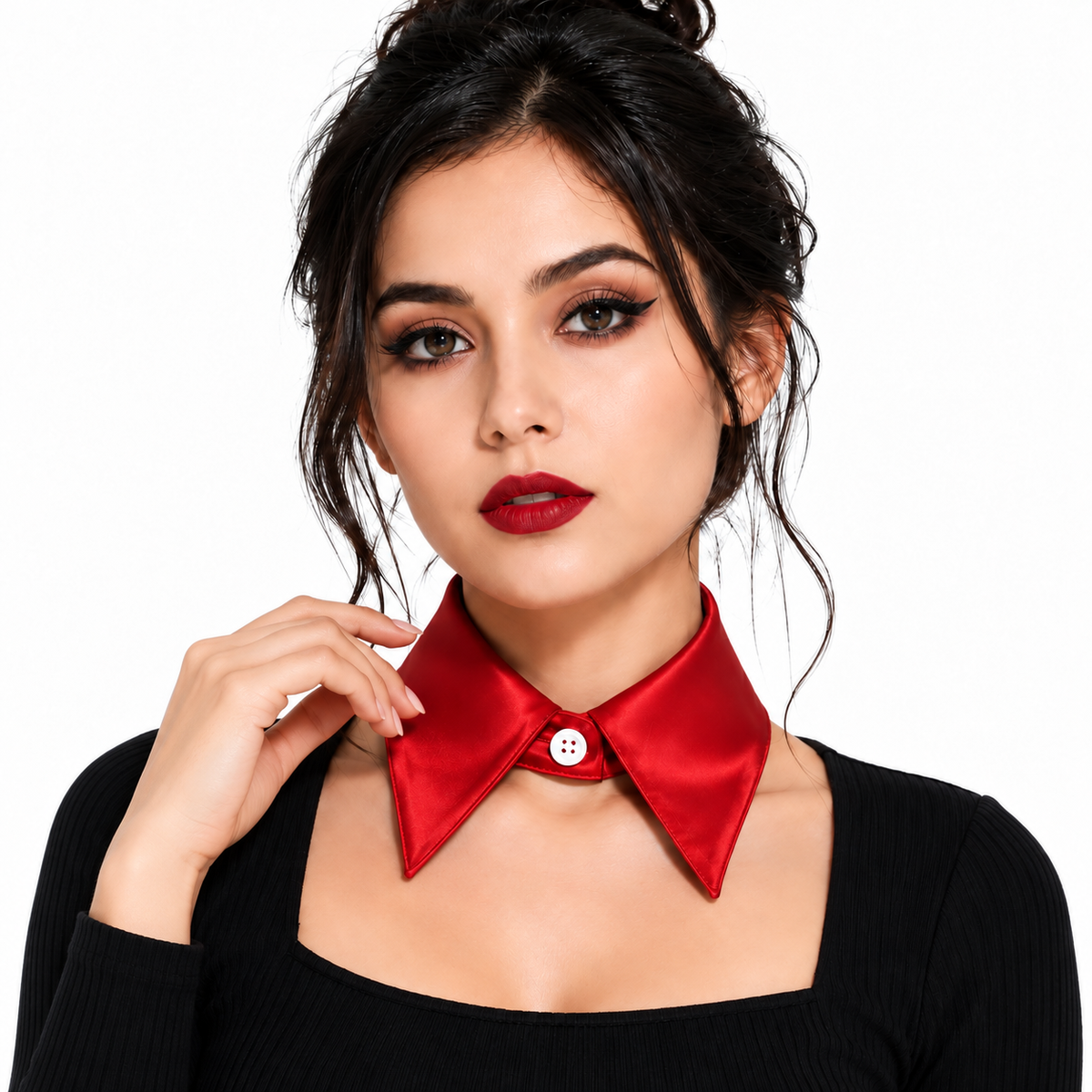 HAYZO Women’s Red Satin Detachable Shirt Collar