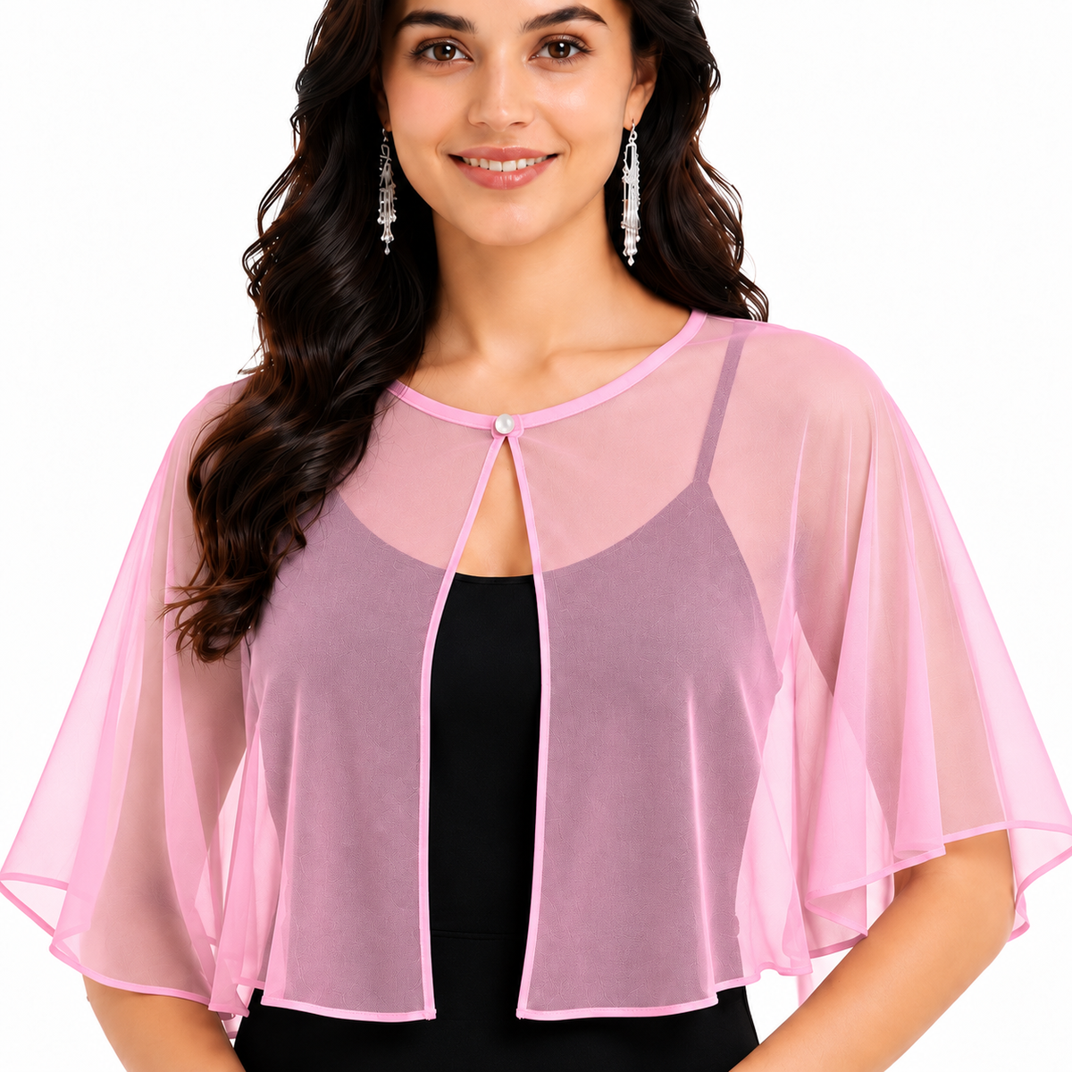 HAYZO Pink Sheer Cape Shrug