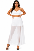 HAYZO Women’s White Sheer Mesh Maxi Skirt | High Waist Transparent Layering Skirt