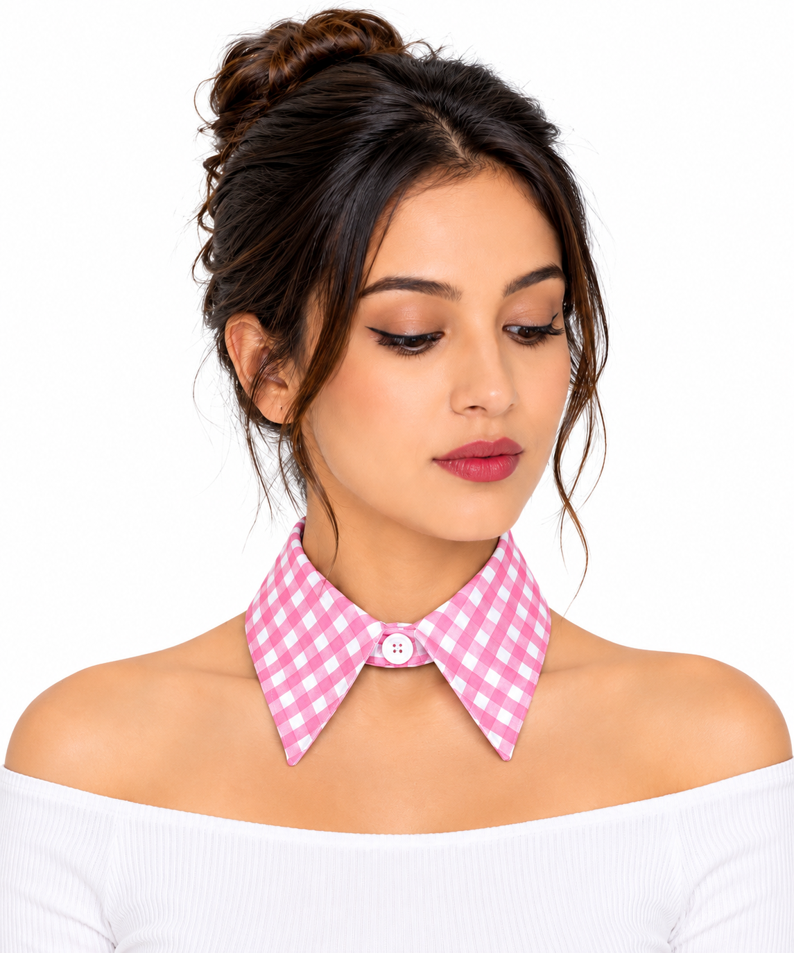 HAYZO Women’s Pink & White Check Detachable Shirt Collar | Lightweight Layering Accessory