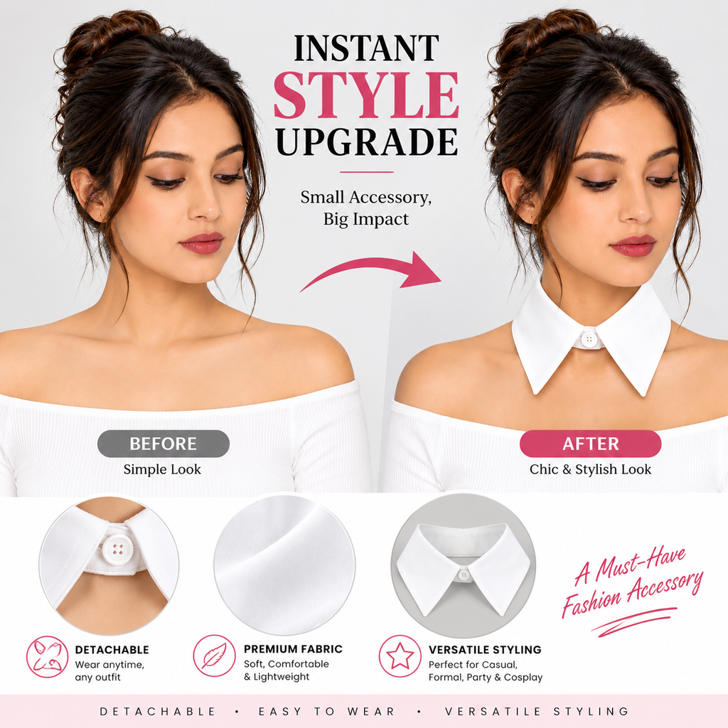 White detachable shirt collar before and after styling