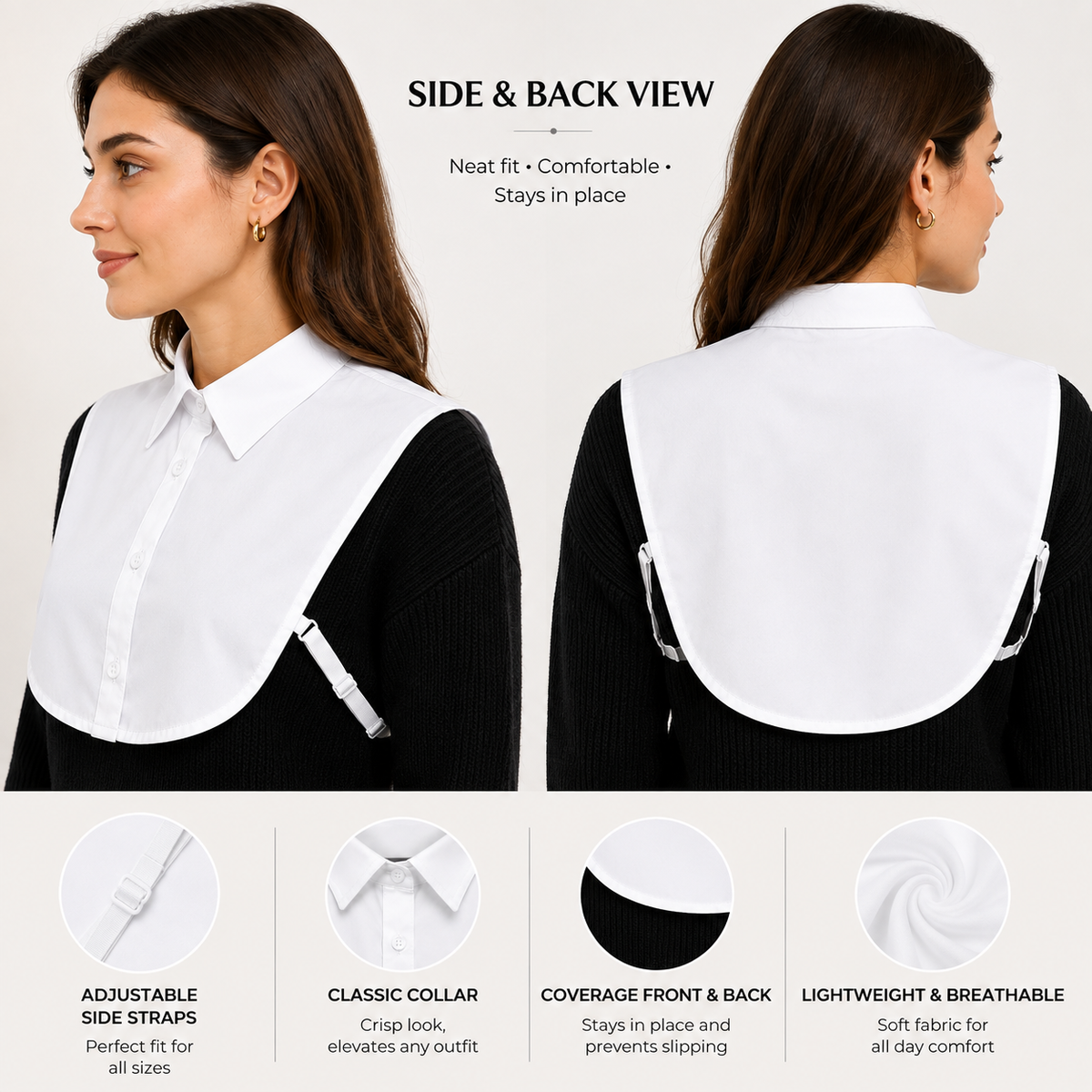 HAYZO White Detachable False Shirt Collar for Women | Layering Fashion Accessory