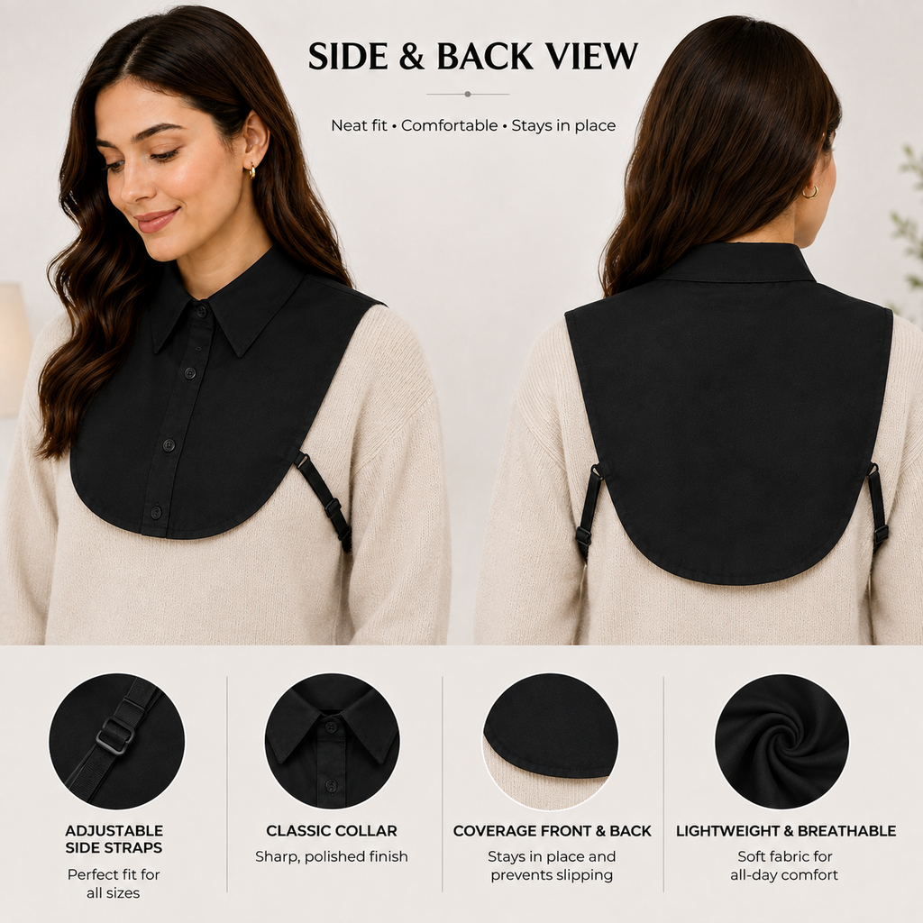 HAYZO Black Detachable False Shirt Collar for Women | Layering Accessory