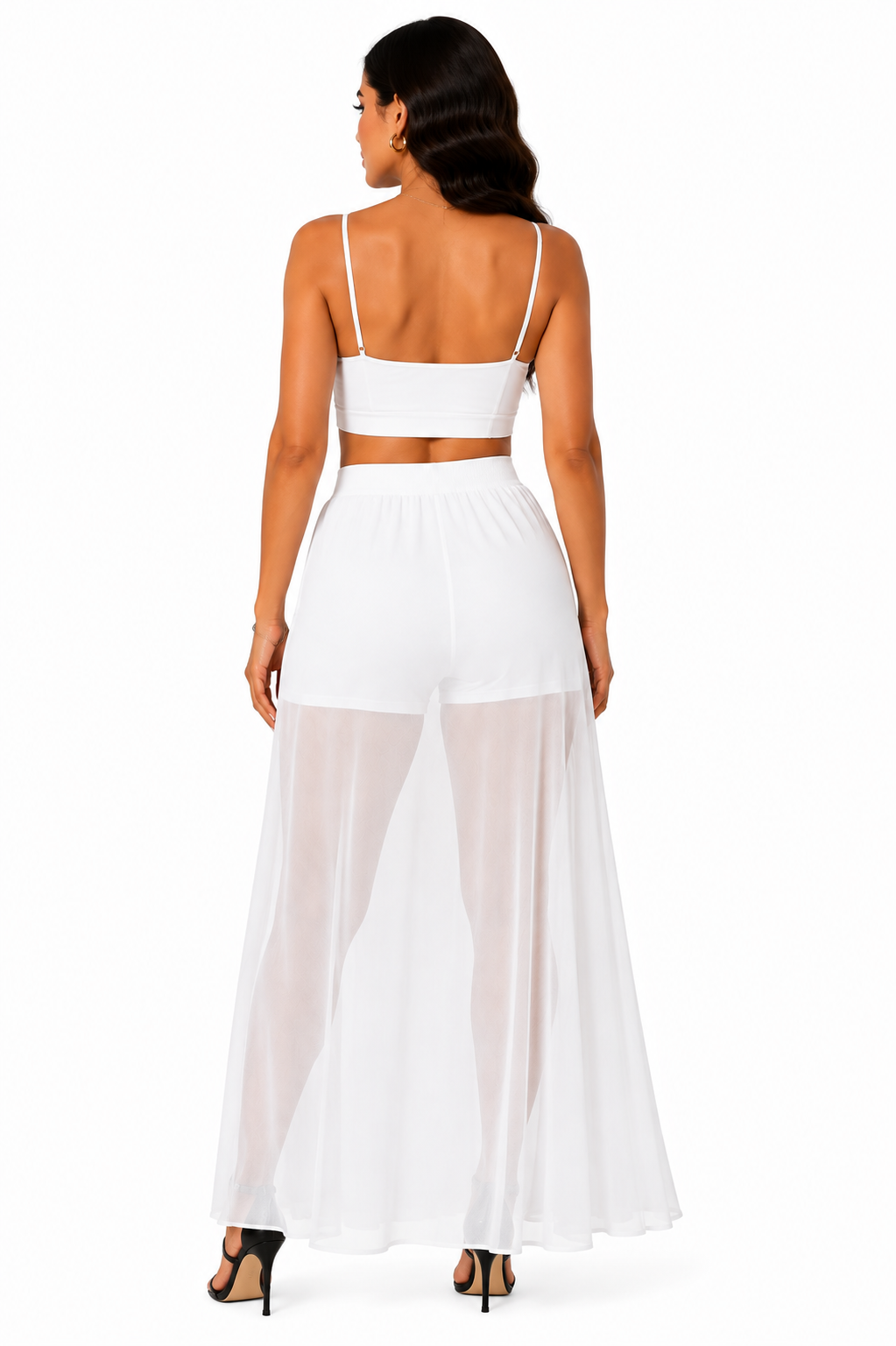 HAYZO Women’s White Sheer Mesh Maxi Skirt | High Waist Transparent Layering Skirt