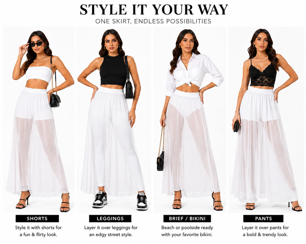 HAYZO Women’s White Sheer Mesh Maxi Skirt | High Waist Transparent Layering Skirt