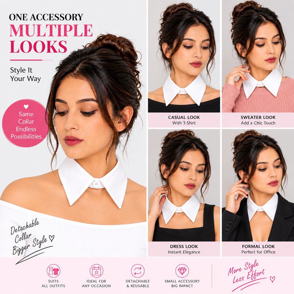 White detachable collar styled with casual formal and sweater looks