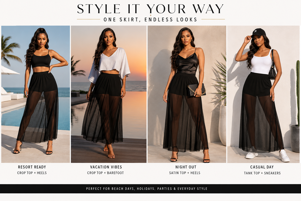 HAYZO Women’s Black Sheer Mesh Maxi Skirt | High Waist Transparent A-Line Layering Skirt
