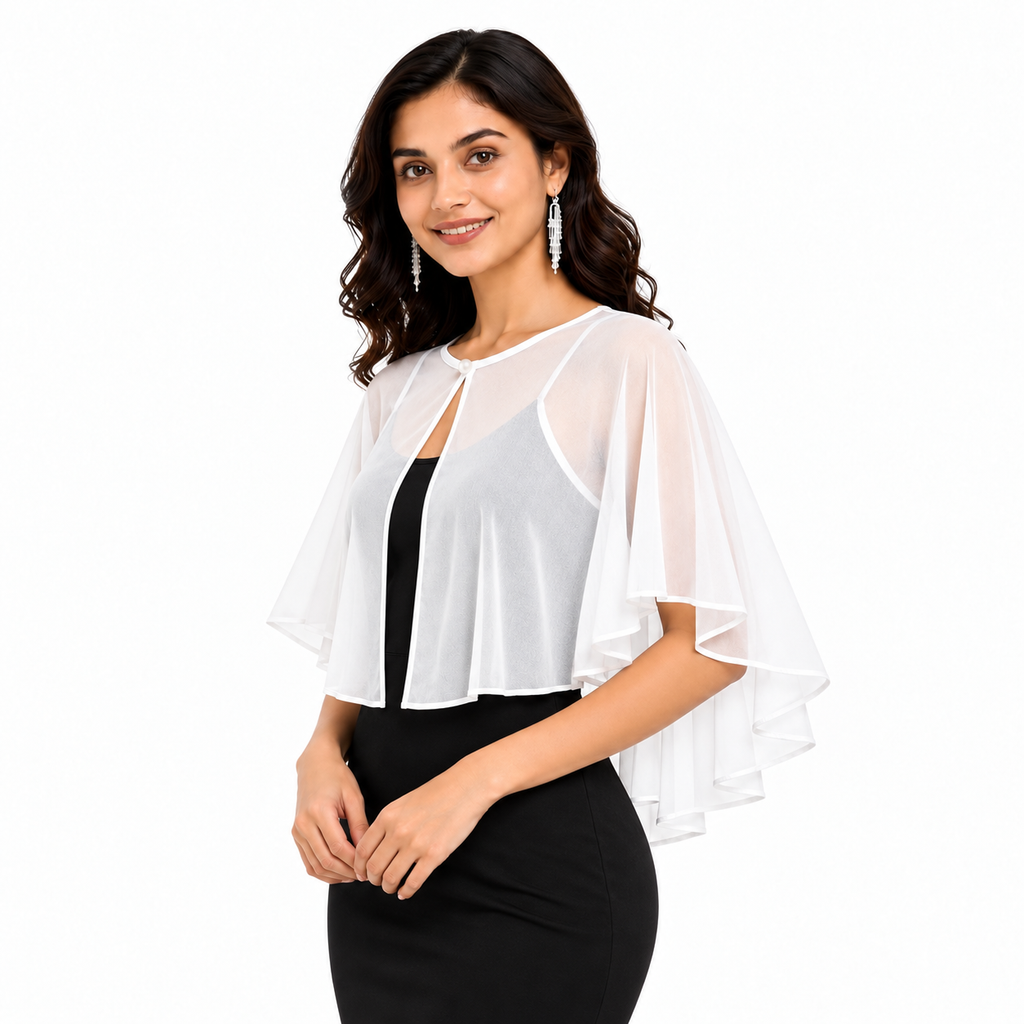 HAYZO White Sheer Cape Shrug for Women