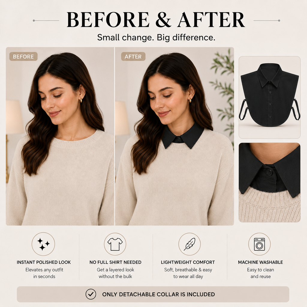 HAYZO Black Detachable False Shirt Collar for Women | Layering Accessory