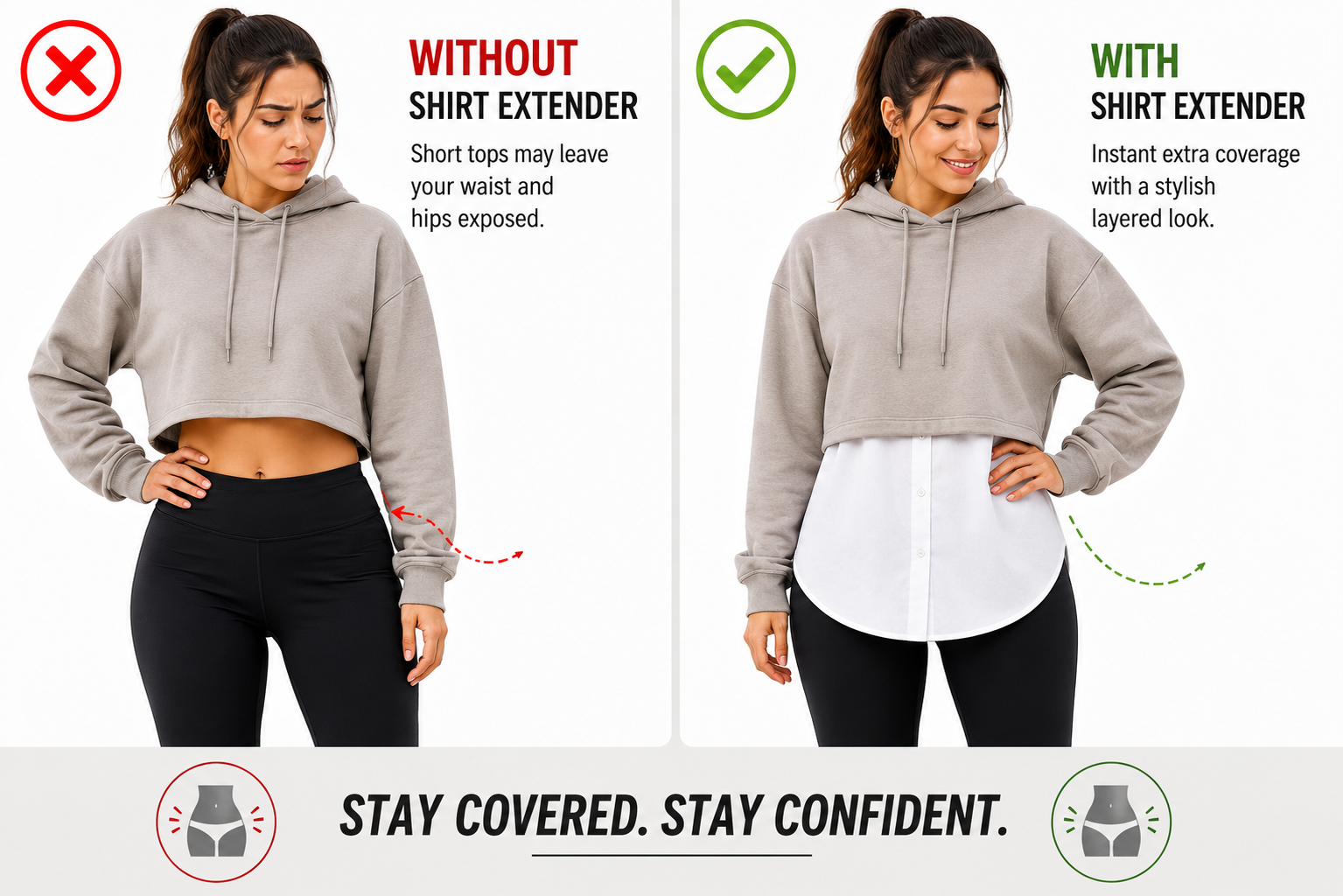 HAYZO Detachable Shirt Extender for Women Pack of 2 | Black & White Layering Accessory