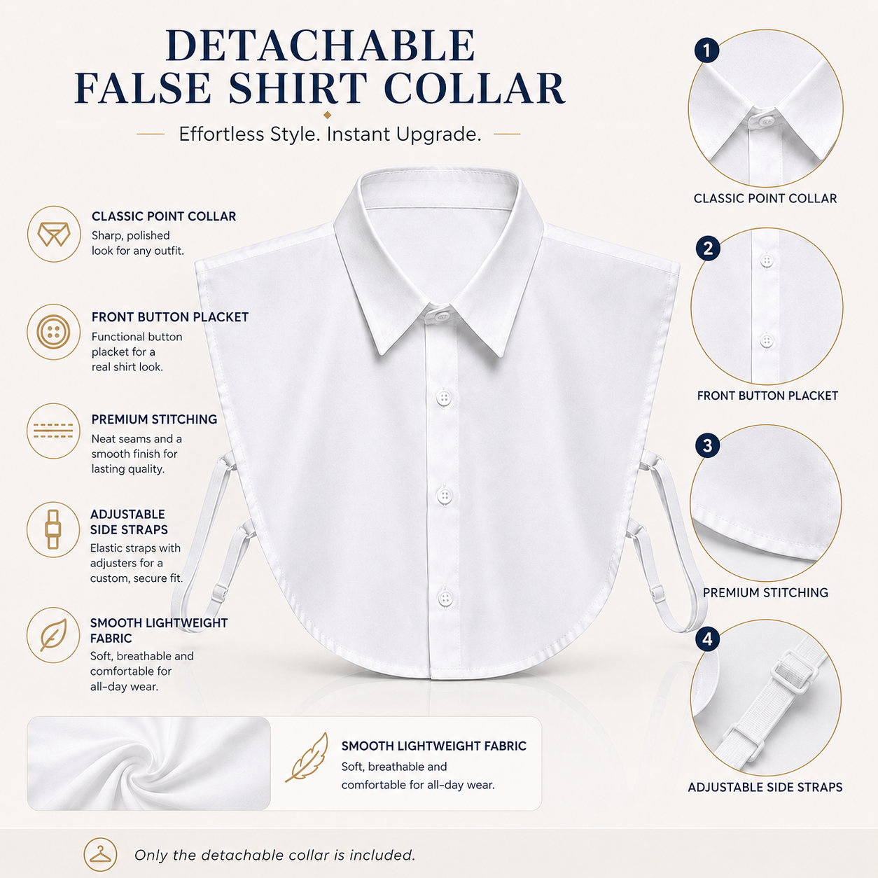 HAYZO White Detachable False Shirt Collar for Women | Layering Fashion Accessory