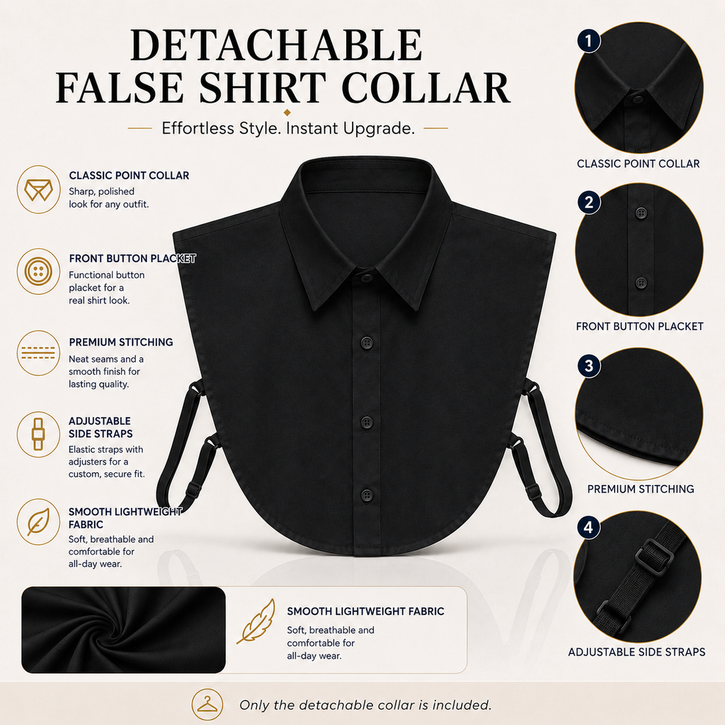 HAYZO Black Detachable False Shirt Collar for Women | Layering Accessory