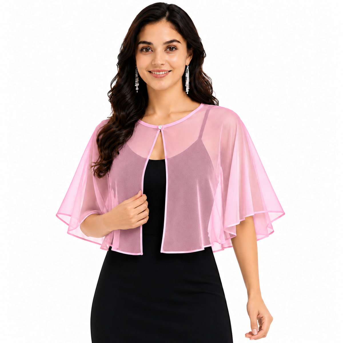 HAYZO Pink Sheer Cape Shrug