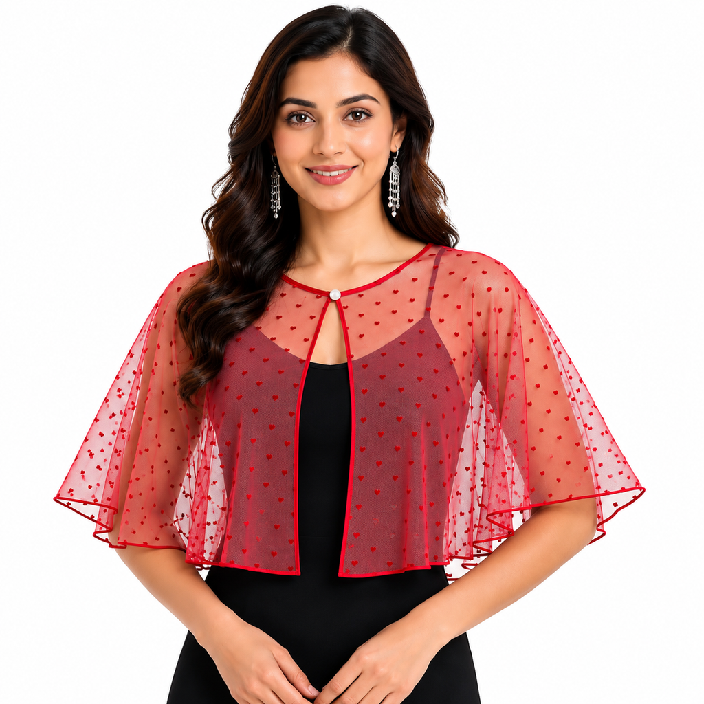 HAYZO Red Sheer Heart Cape Shrug