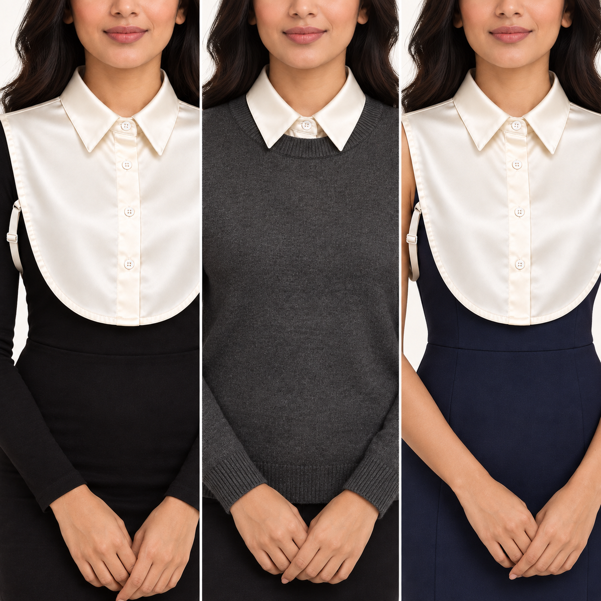 HAYZO Ivory Satin Detachable Shirt Collar