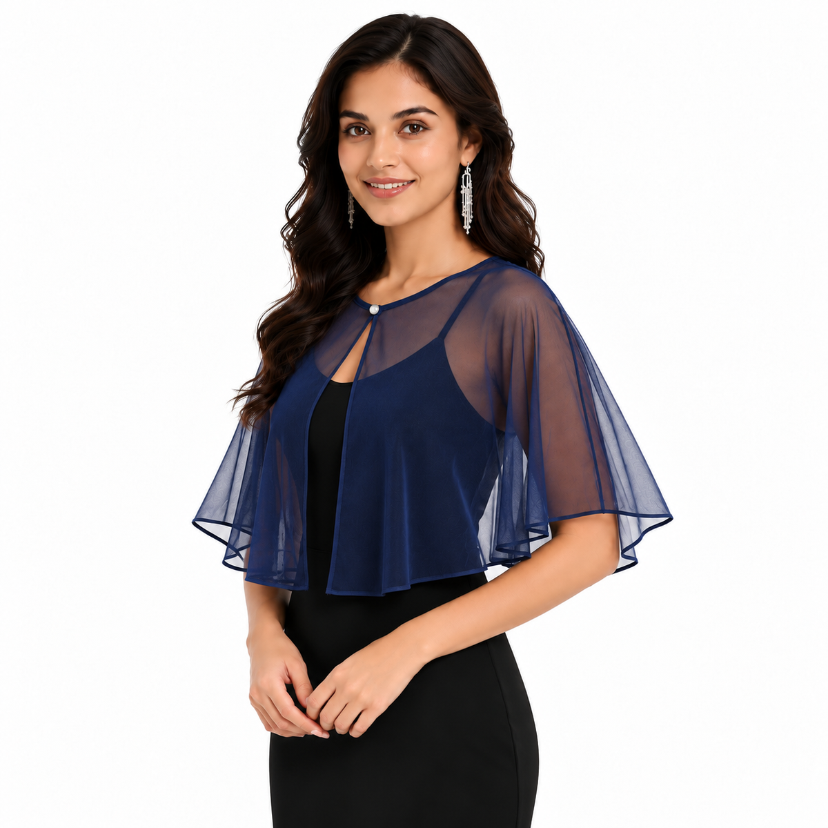 HAYZO Women’s Navy Blue Net Cape Shrug