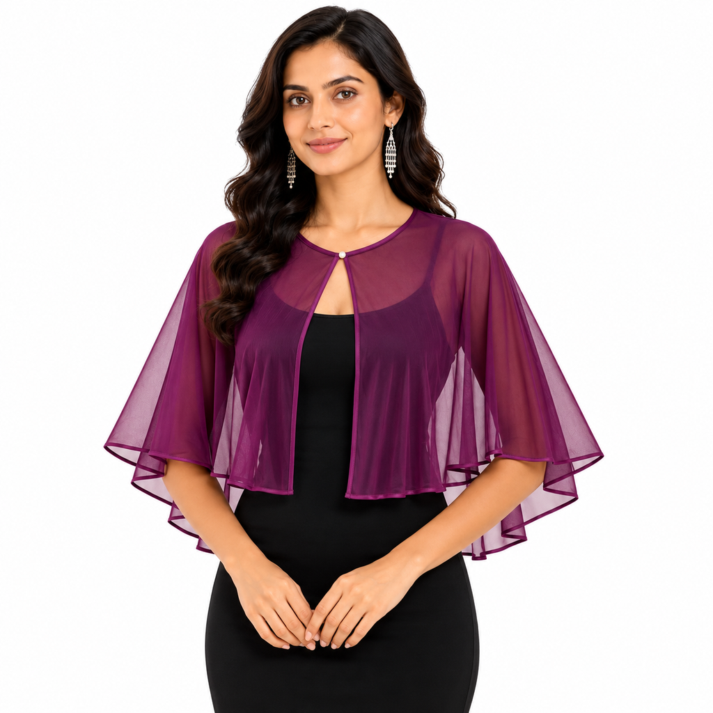 HAYZO Women’s Plum Purple Net Cape Shrug