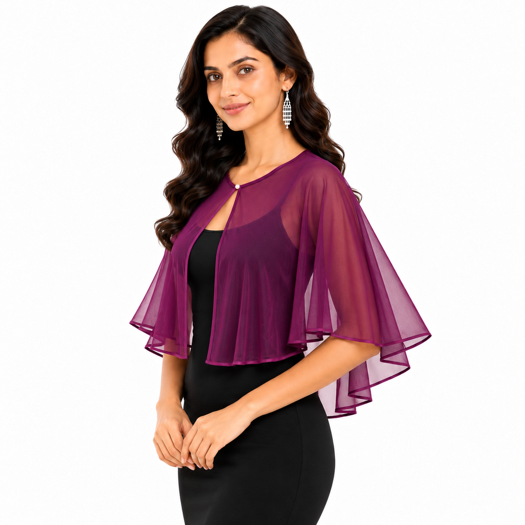 HAYZO Women’s Plum Purple Net Cape Shrug