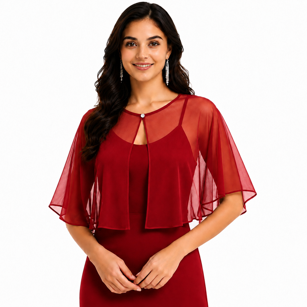 HAYZO Women’s Red Sheer Cape Shrug | Lightweight Open Front Layering Top