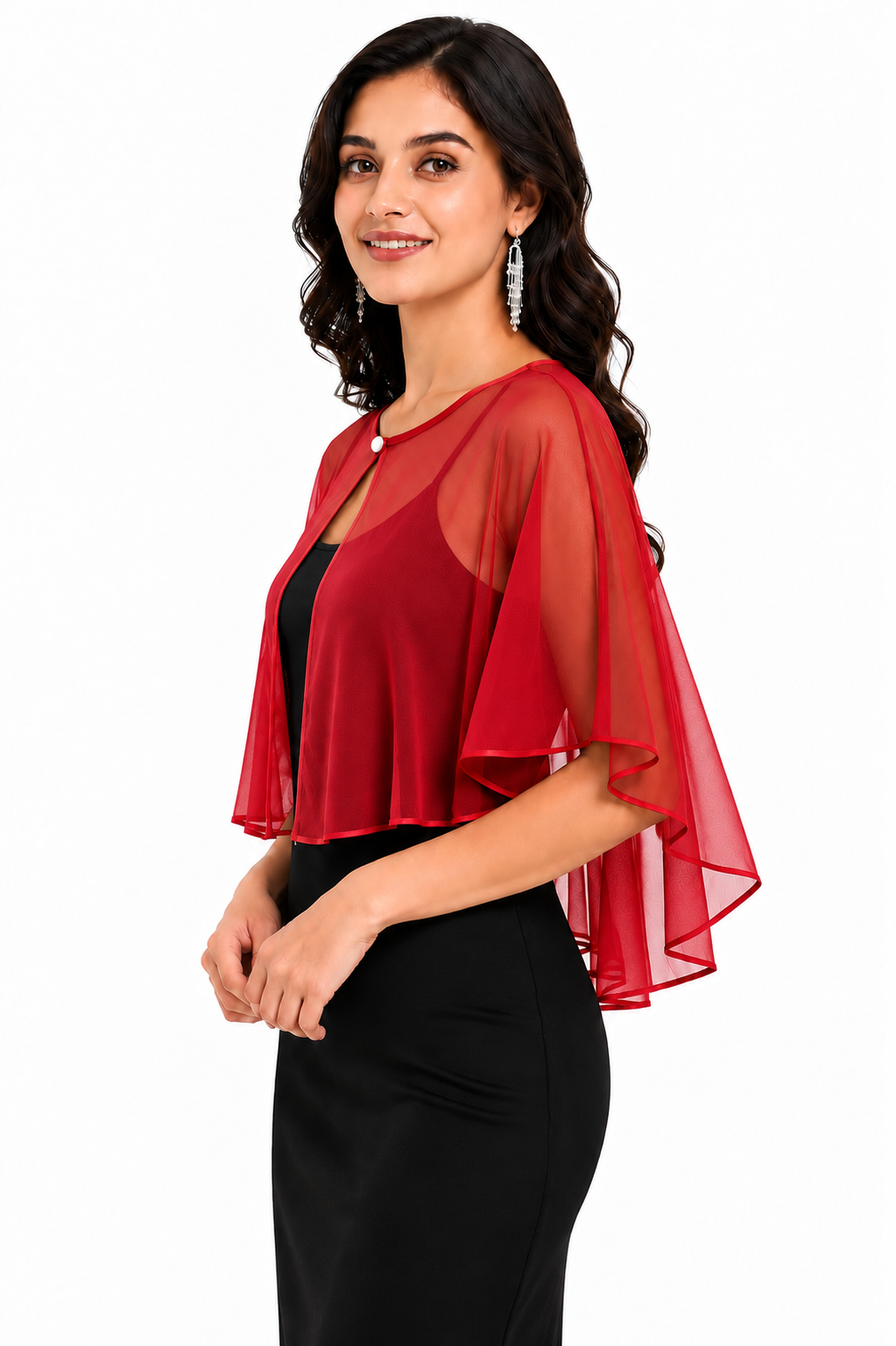 HAYZO Women’s Red Sheer Cape Shrug | Lightweight Open Front Layering Top
