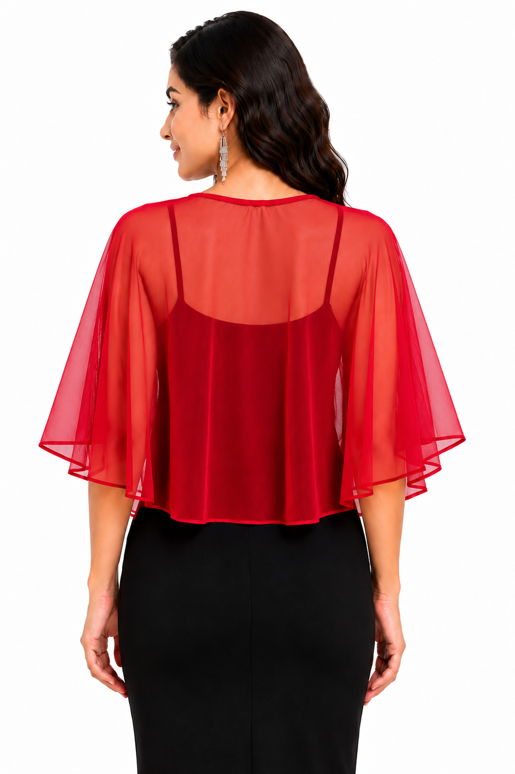 HAYZO Women’s Red Sheer Cape Shrug | Lightweight Open Front Layering Top