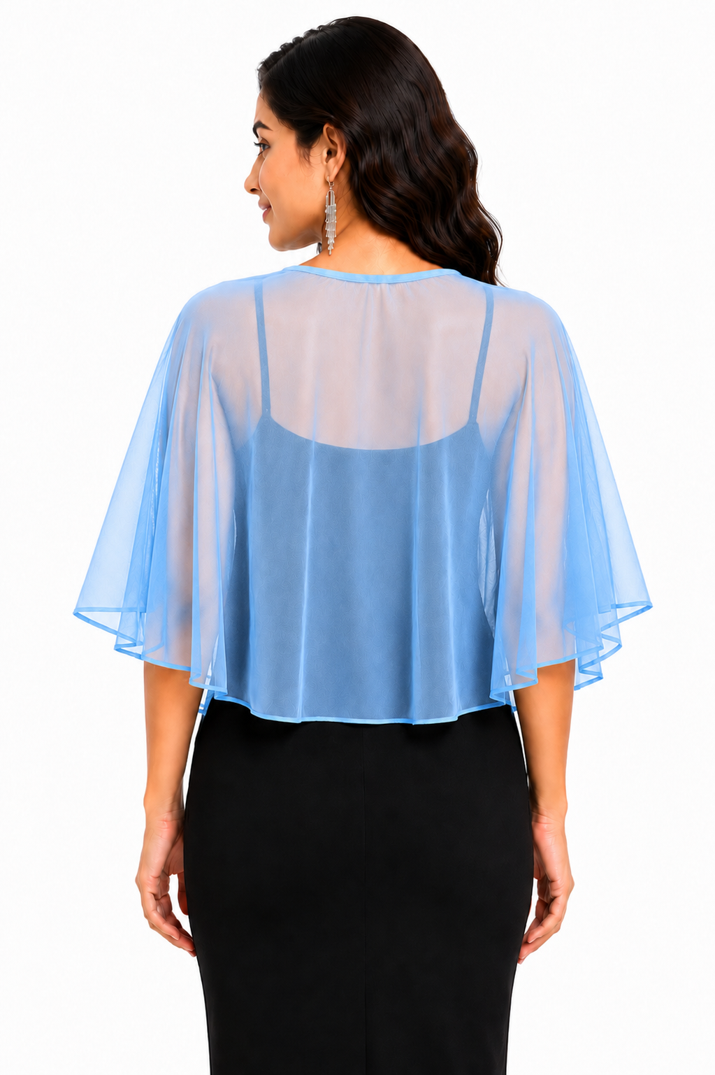 HAYZO Women’s Sky Blue Sheer Cape Shrug | Lightweight Open Front Layering Top
