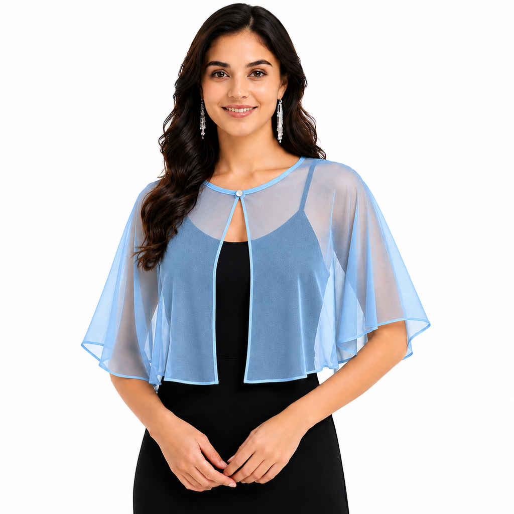 HAYZO Women’s Sky Blue Sheer Cape Shrug | Lightweight Open Front Layering Top